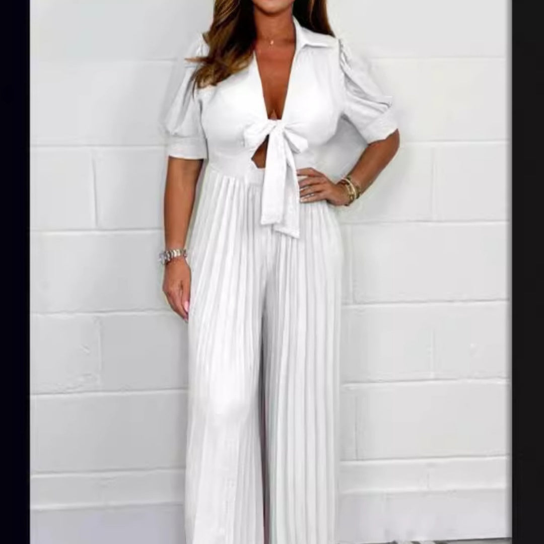 Women's Solid Color Pleated Slim Strap Casual Jumpsuit