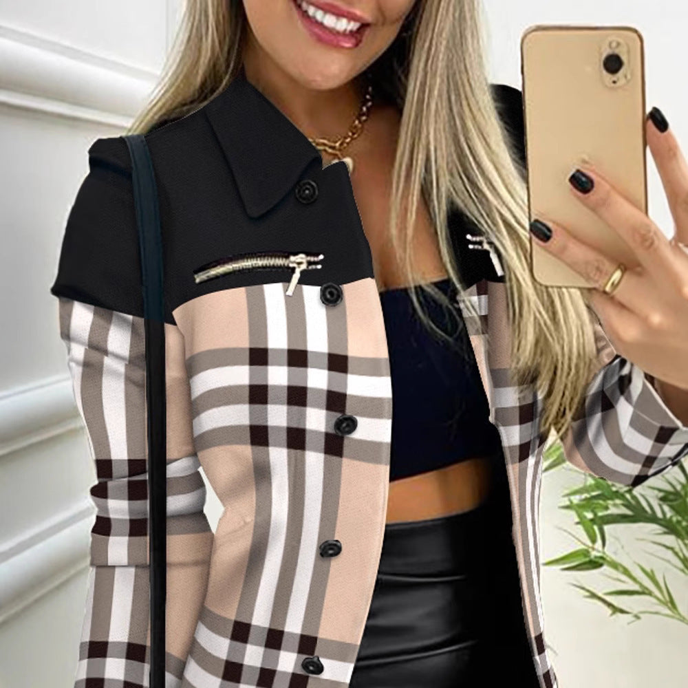 Zipper Color Matching Printing Lapel Small Coat