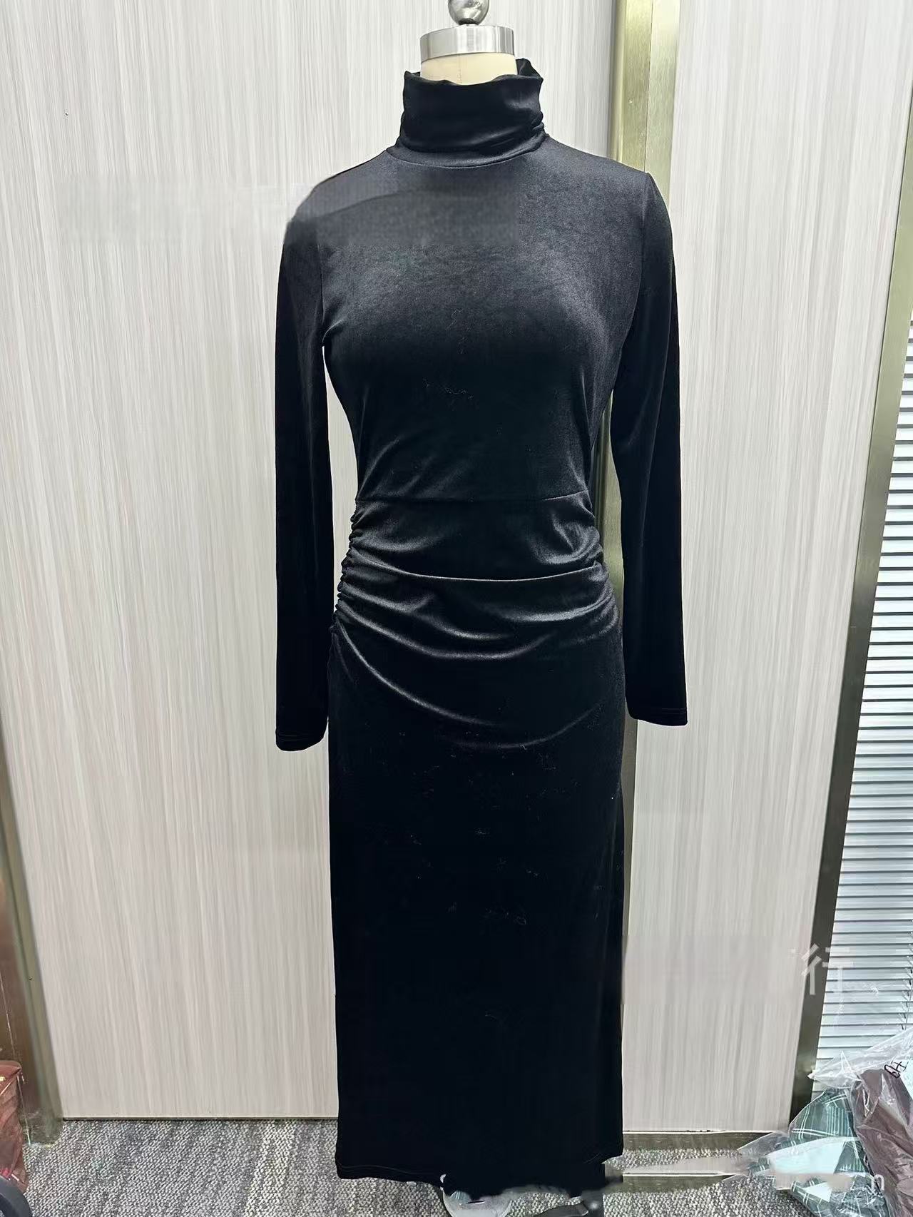 Black Velvet Sexy Half Turtleneck Dress Women