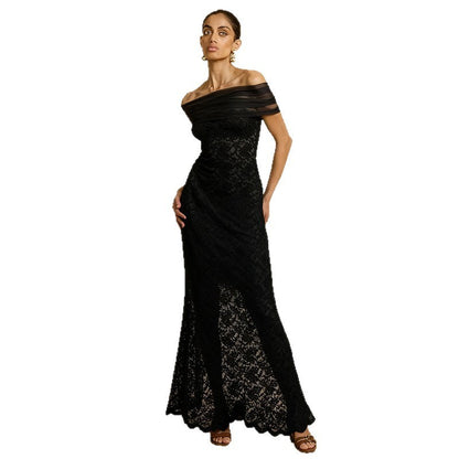 Women's Off-shoulder See-through Sexy Lace Split Slim-fit Sheath Dress