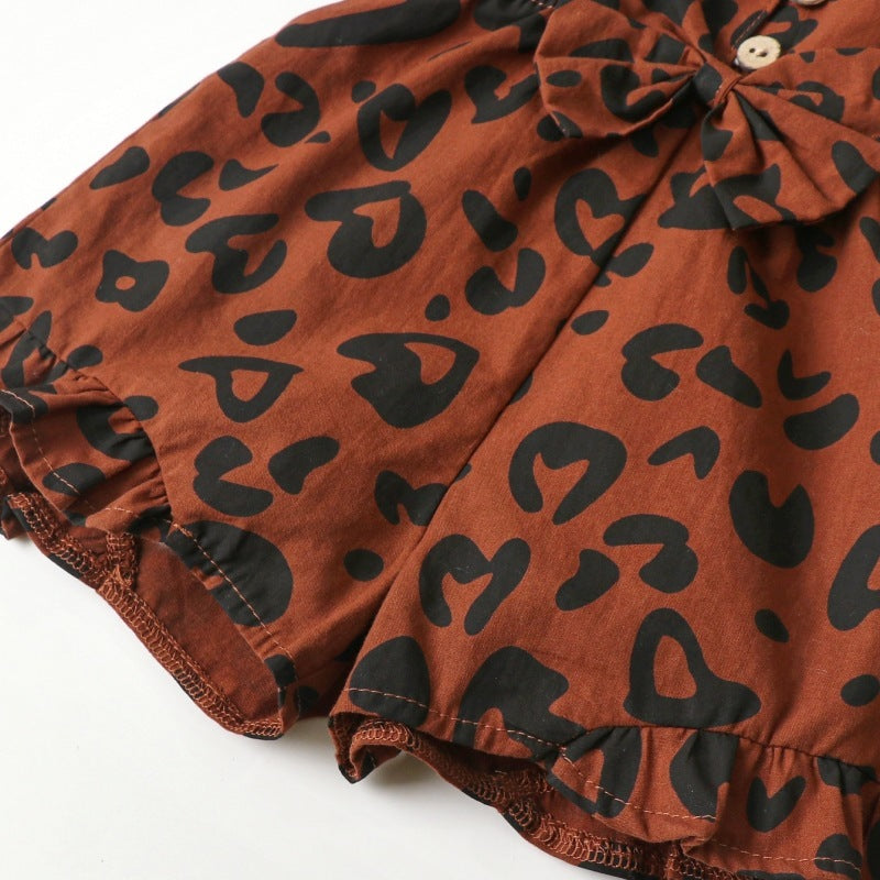 European And American Leopard Print Strap Cute Cotton Bow Clothing Bodysuit