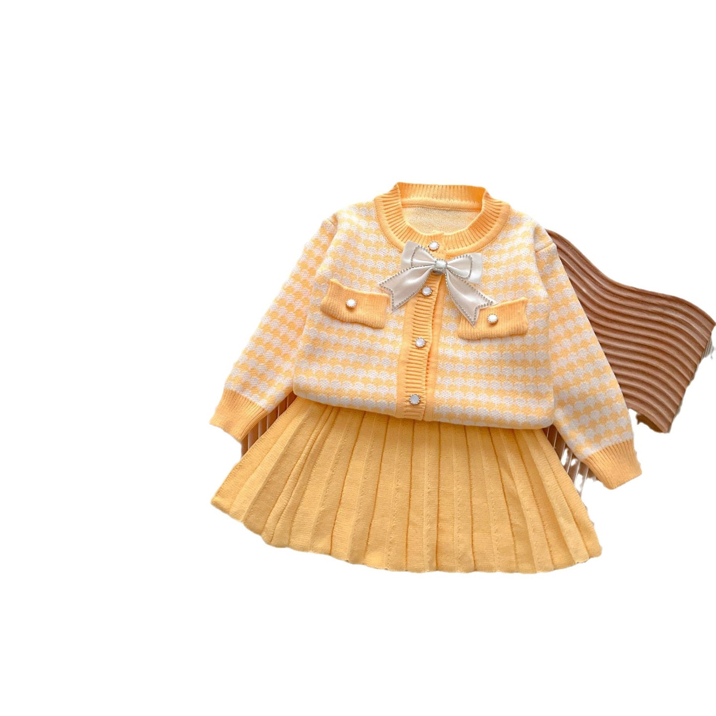 Cardigan Knitted Crew Neck Coat Skirt