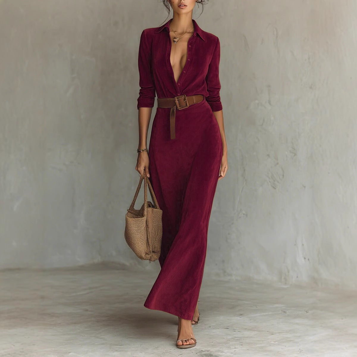 New Waist-tight Long Women's Dress With Belt