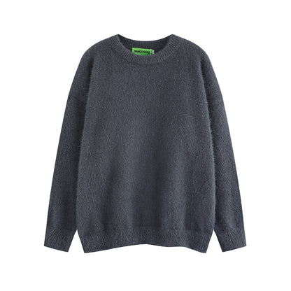 American Retro Simple Solid Color Crew Neck Pullover Sweater Men And Women