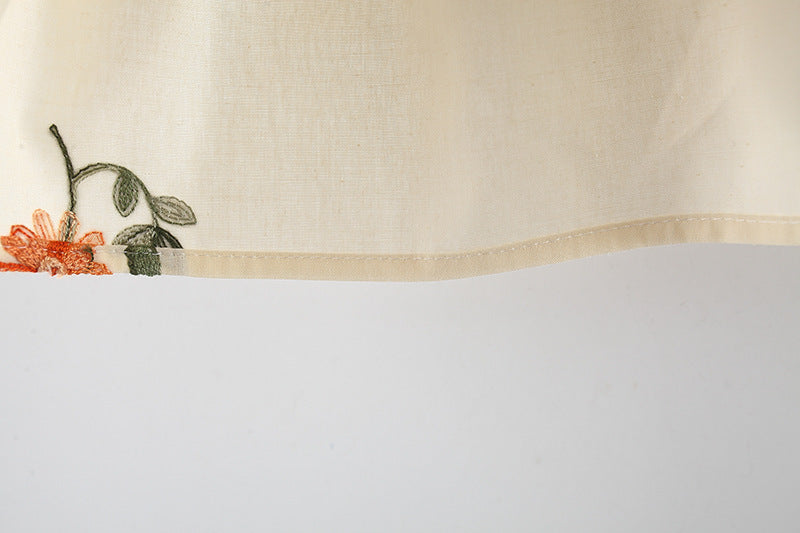 Full Body Embroidered Flowers Flounced Sleeve Cotton Dress