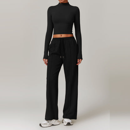 High Waist Wide Leg Slimming Long Sleeve Running Workout Comfort Suit