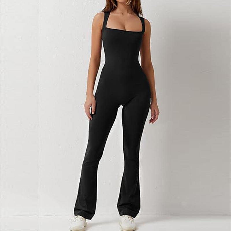 Solid Color Square Collar Vest Seamless Yoga Exercise Flared Pants