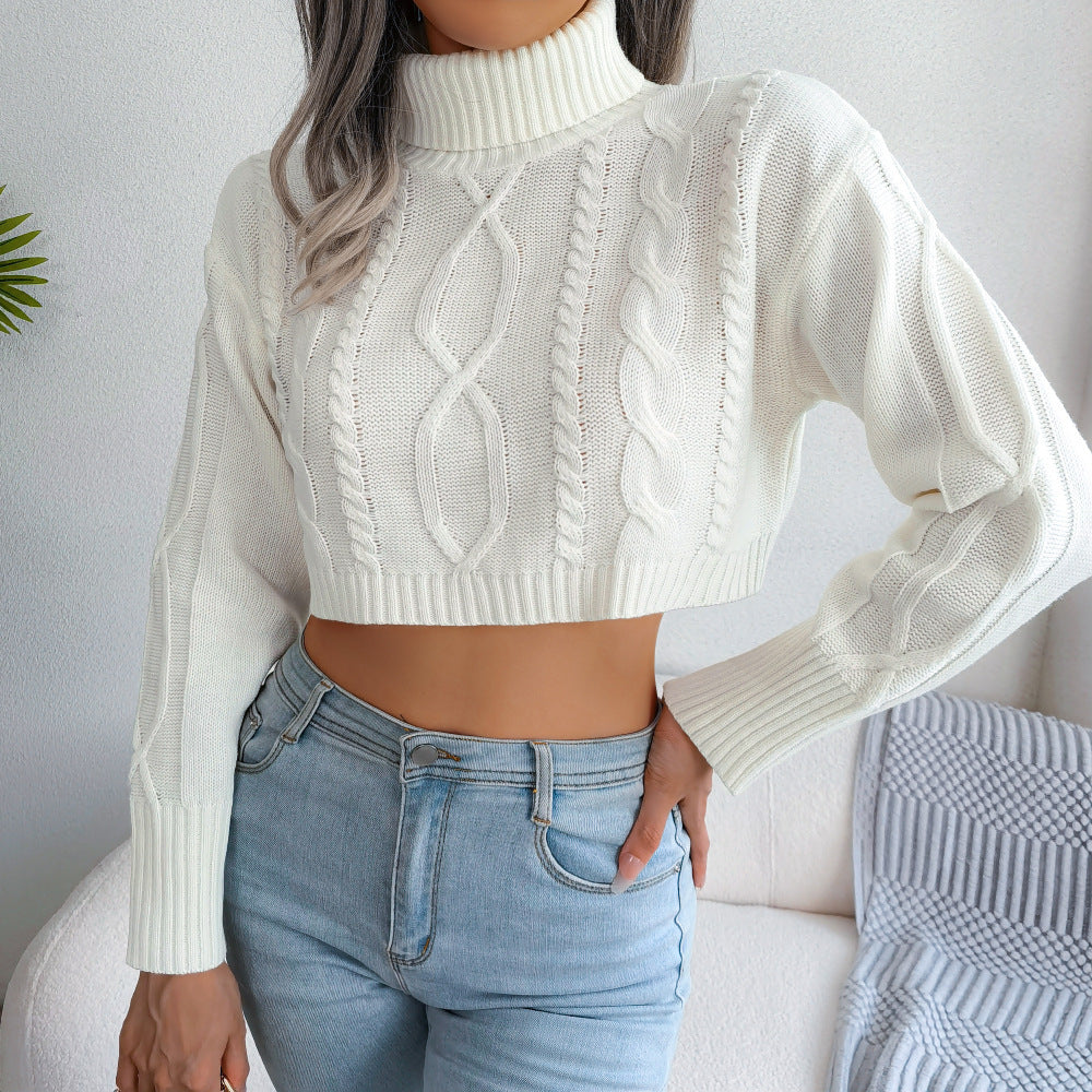 Autumn And Winter European And American Fashion Twist Long Sleeve Turtleneck Cropped Pullover Sweater
