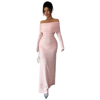 Elegant Simple Off-shoulder Long Sleeve Dress Women's Clothing
