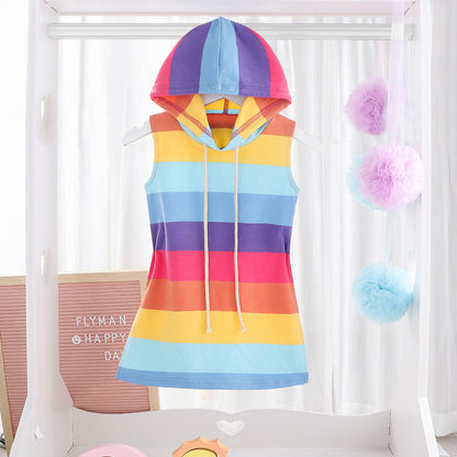 Girls Rainbow Jumpsuit Western-style Princess Sleeveless Vest Dress