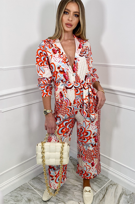 Temperament Drape Retro Print Jumpsuit