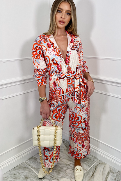 Temperament Drape Retro Print Jumpsuit