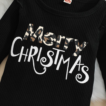 Christmas Suit Girls 1-5 Years Old Pit Strip Printing Top