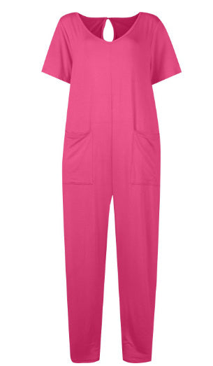 Women's Multi-color Side Slit Pocket Design Solid Color Loose Jumpsuit