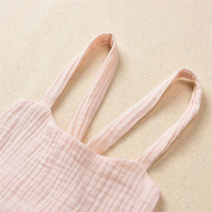 Girls Fashion Solid Color Cotton Lace-up Jumpsuit