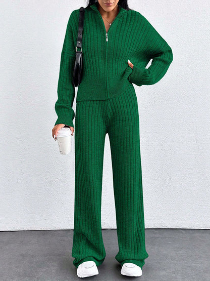 Autumn And Winter New European And American Women's Casual Loose Zip Top And Trousers Two-piece Set