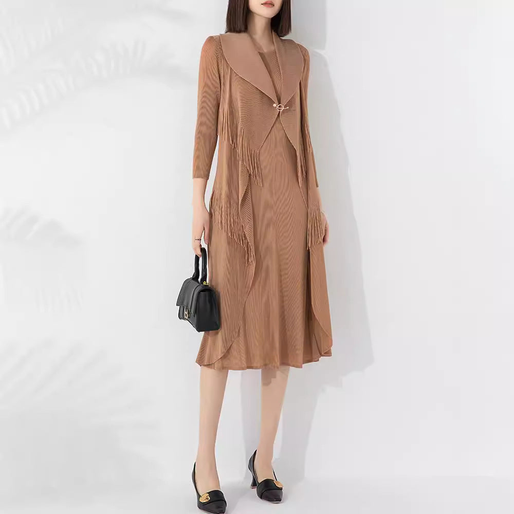 Autumn New Polo Collar Temperament Fake Two-piece Dress