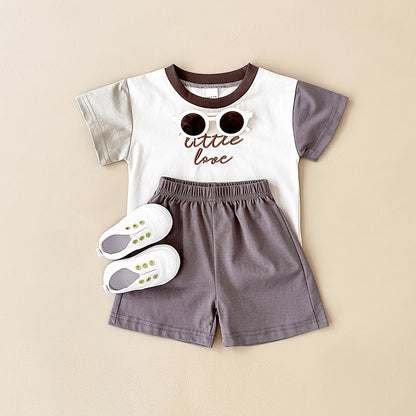 Girls' Stitching Casual Short-sleeved Two-piece Suit