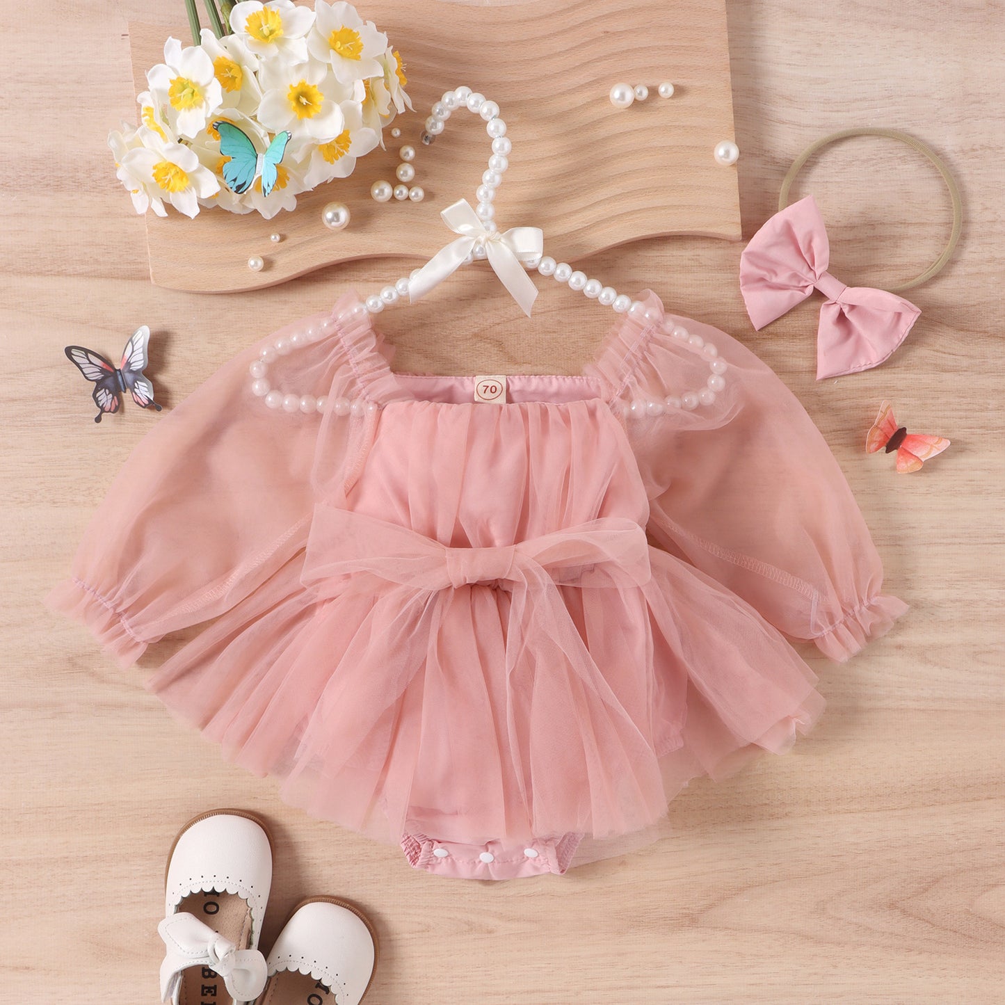 Baby Jumpsuit Long Sleeve Bowknot Skirt