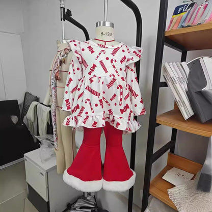 Christmas Candy Plush Bell-bottom Pants Suit