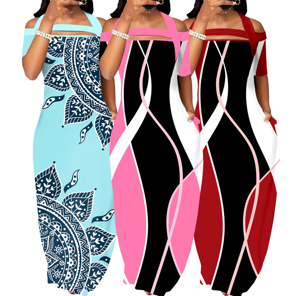 Digital Printing Off-the-shoulder Strap Tube Top Dress