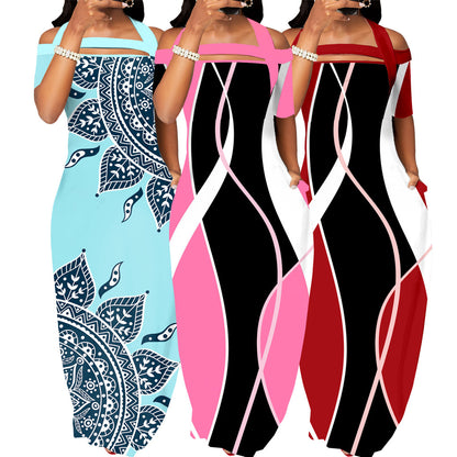 Digital Printing Off-the-shoulder Strap Tube Top Dress