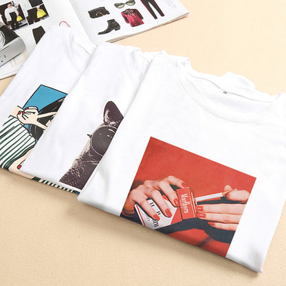 Yoga pants wholesale summer blouse sets of women's new loose cartoon finger print short-sleeved t-shirt a generation