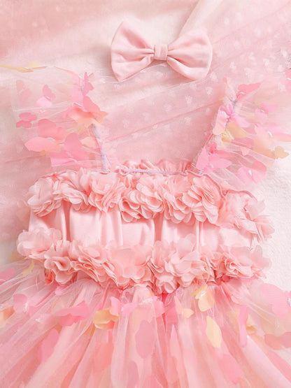 Girls' Party Dress-up Sling Butterfly Petal Mesh Dress