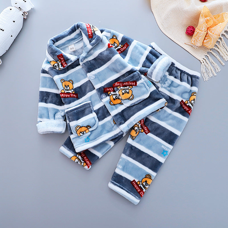 Girls' Cute Cartoon Flannel Pajama Suit