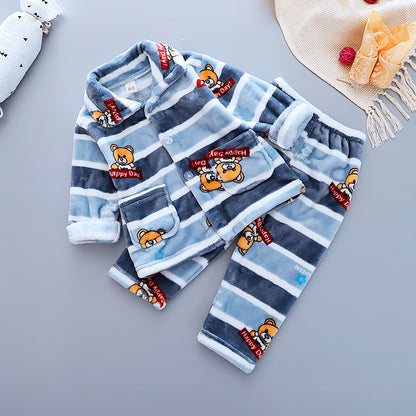 Girls' Cute Cartoon Flannel Pajama Suit