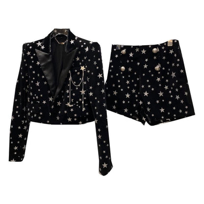 Ladies Spring New Star Suede Pin Jacket Suit