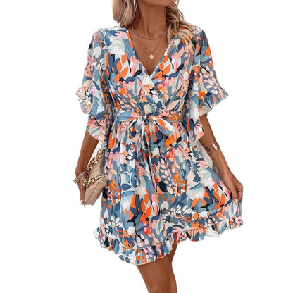 New Floral Print Short-sleeved Women's Dress