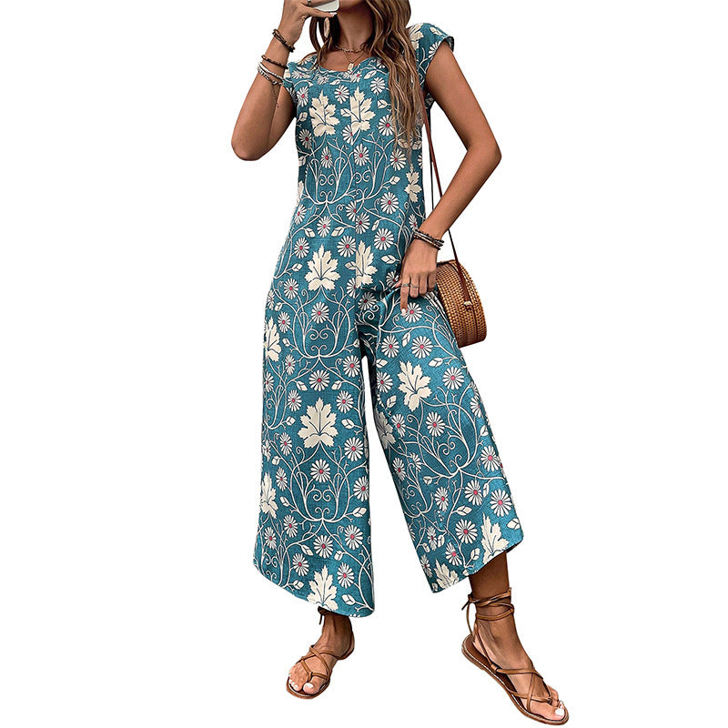 European And American Jumpsuit Printed Wide Leg Jumpsuit