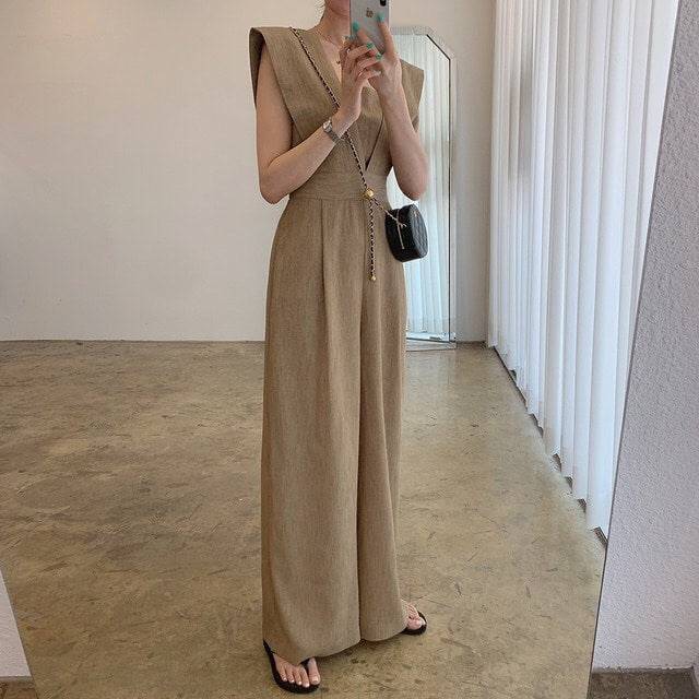 Women's Fashion Retro Temperament Square Collar High Waist Jumpsuit