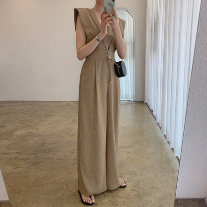 Women's Fashion Retro Temperament Square Collar High Waist Jumpsuit