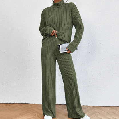 Autumn And Winter Leisure Turtleneck Knitting Long-sleeve Suit Women's Sweater Loose Trousers Two-piece Set
