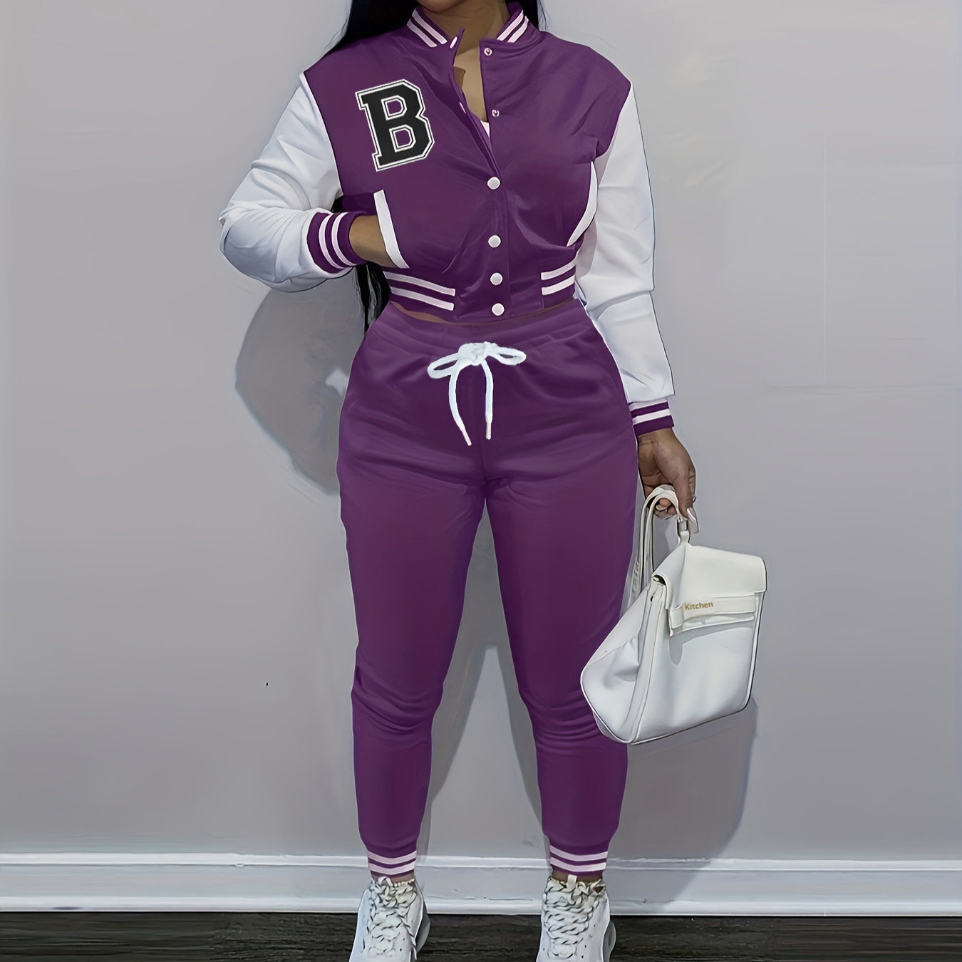 Letter Color Matching Jacket Single-breasted Letter Printed Baseball Uniform Sports Suit