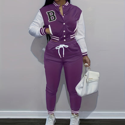 Letter Color Matching Jacket Single-breasted Letter Printed Baseball Uniform Sports Suit