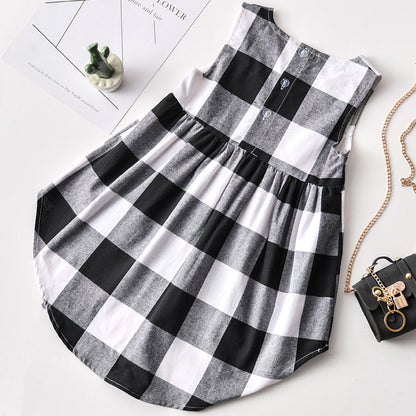 Girls' Simple Casual Skirt Plaid Dress