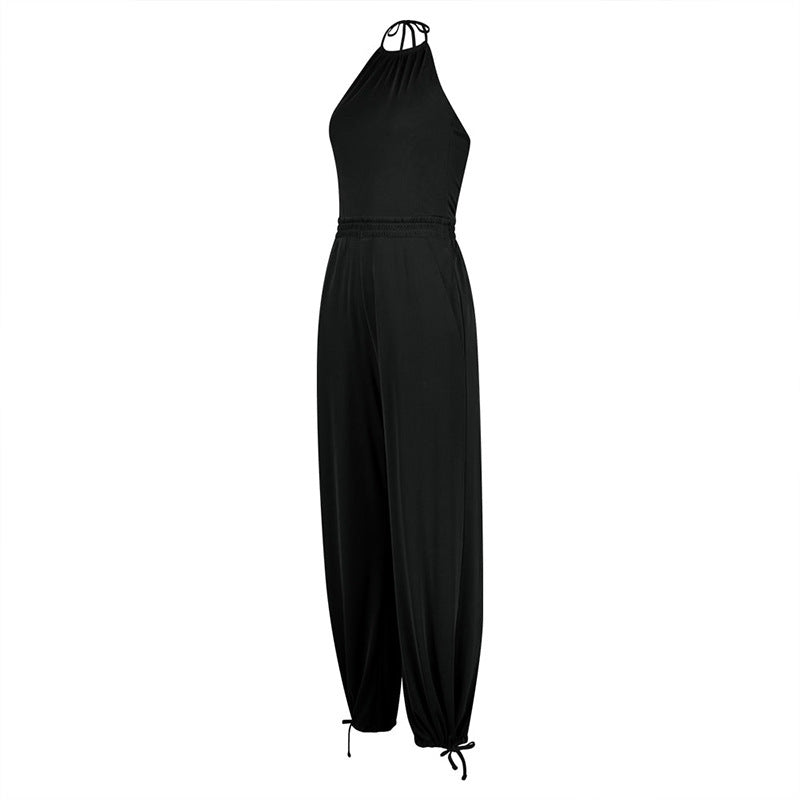 Women's Halter Beauty Back Fitness Jumpsuit