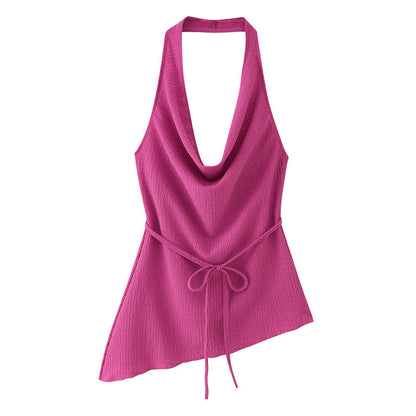 Asymmetric Design Hanging Collar Top And Trousers Suit