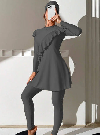 Cross-border Muslim Swimsuit Solid Color Stringy Selvedge Islamic Women Middle East Dubai