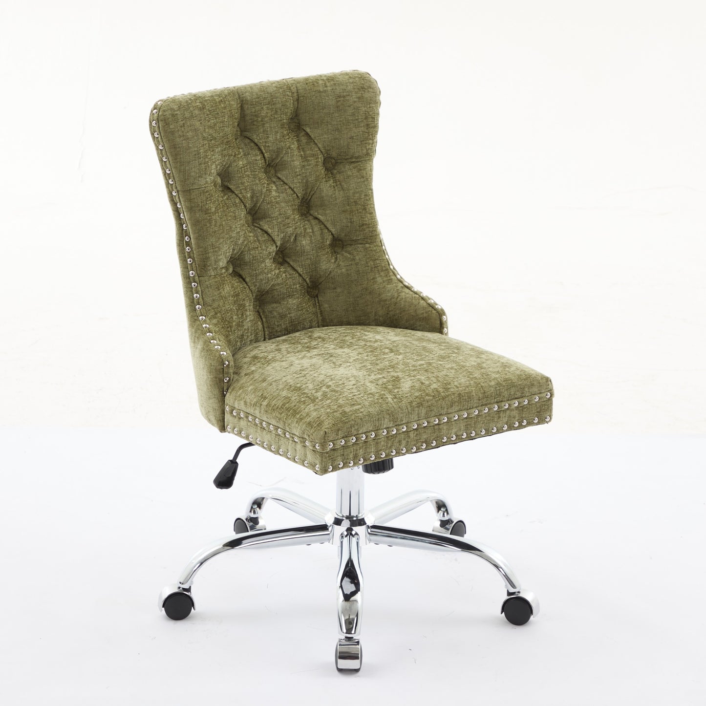 A&A Furniture Office Chair,Modern Chenille Upholstered Tufted Button Home Office Chair With Chrome Metal Base,Adjustable Desk Chair Swivel Office Chair Gree