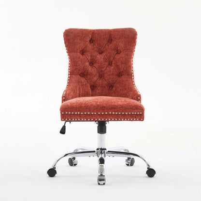 A&A Furniture Office Chair,Modern Chenille Upholstered Tufted Button Home Office Chair With Chrome Metal Base,Adjustable Desk Chair Swivel Office Chair Orange