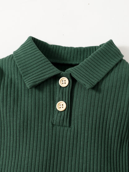 Baby Boy Cotton Hollow Striped Polo Shirt Trousers Suit