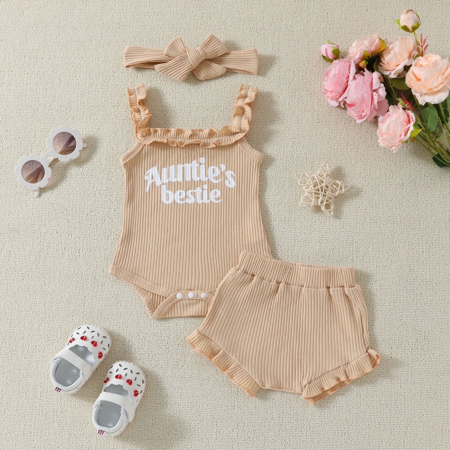 Suspender Top Solid Color Shorts Girls' Summer Two-piece Suit