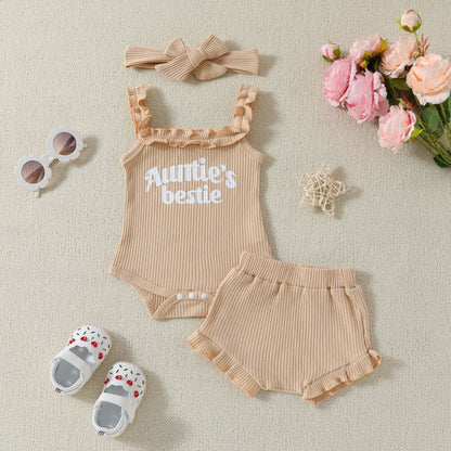 Suspender Top Solid Color Shorts Girls' Summer Two-piece Suit