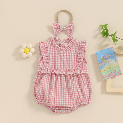 Lace Jumpsuit Girls' Sleeveless Baby Bodysuit Romper Headscarf