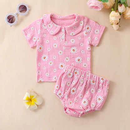 Cute Sunflower Printed Pajamas With Short Sleeves