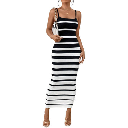 Women's Sexy Hot Girl Striped Spaghetti Straps Hip Dress
